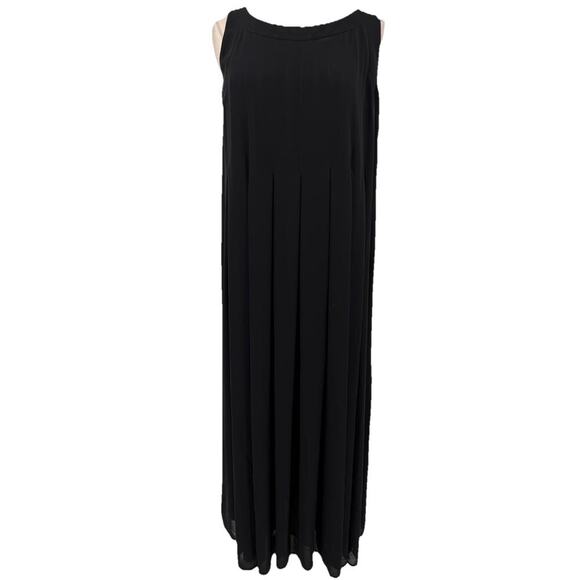 Lafayette 148 Sleeveless Black Maxi Dress Pleated Flowy Minimalist Career Large - Picture 1 of 8